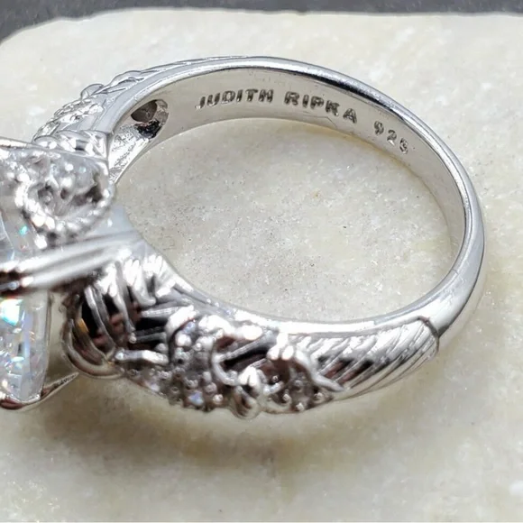 Judith Ripka Asscher Cut Fleur de lis diamonique sterling ring